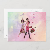 キュートピンクウォーターカラーガールパリエッフェルタワー ポストカード (正面/裏面)