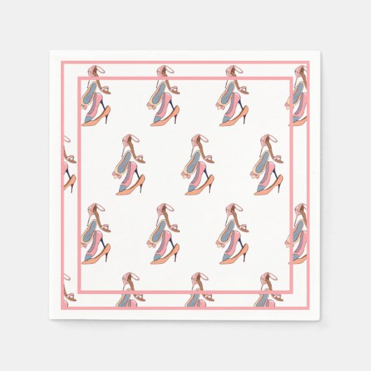 キュートピンクウォーターカラーディバグラムスティレトス紙プラ スタンダードカクテルナプキン (正面)
