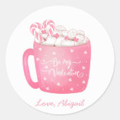 キュートピンクウォーターカラーハートバレンタイン ラウンドシール (正面)