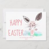 キュートピンクウォーターカラーバニーハッピーイースター シーズンカード (正面)