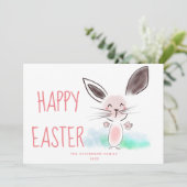 キュートピンクウォーターカラーバニーハッピーイースター シーズンカード (スタンド正面)