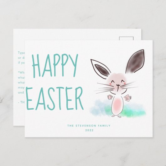キュートピンクウォーターカラーバニーハッピーイースター シーズンポストカード (正面/裏面)