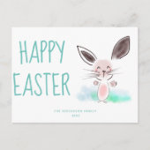 キュートピンクウォーターカラーバニーハッピーイースター シーズンポストカード (正面)