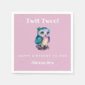 キュートピンクウッドランドフクロウ子供の誕生日 スタンダードカクテルナプキン (正面)
