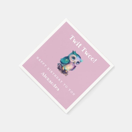 キュートピンクウッドランドフクロウ子供の誕生日 スタンダードカクテルナプキン (角)