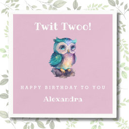 キュートピンクウッドランドフクロウ子供の誕生日 スタンダードカクテルナプキン