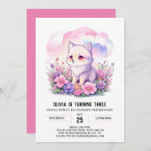 キュートピンクウルフカブ誕生日 招待状 (正面/裏面)