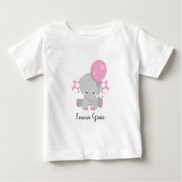 キュートピンクエレファントガールベビーモノグラム ベビーTシャツ