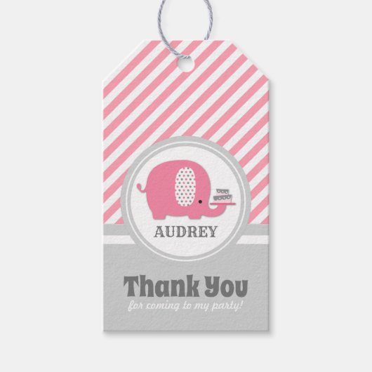 キュートピンクエレファントファースト誕生日 ギフトタグ (正面)