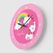 キュートピンクエレファント子供部屋 ラージ壁時計 (傾斜)