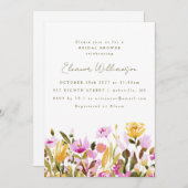 キュートピンクオリーブウォーターフローラブライダルシャワー 招待状 (正面/裏面)