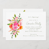 キュートピンクオレンジフローラウォーターカラーガーデンパーティー 招待状 (正面/裏面)