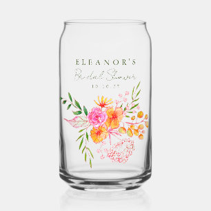 キュートピンクオレンジフローラ水彩ブライダルシャワー ガラス缶