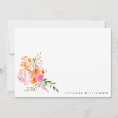 キュートピンクオレンジフローラ水彩ブライダルシャワー サンキューカード (正面)