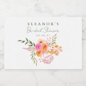 キュートピンクオレンジフローラ水彩ブライダルシャワー スパークリングワインラベル (シングルラベル)