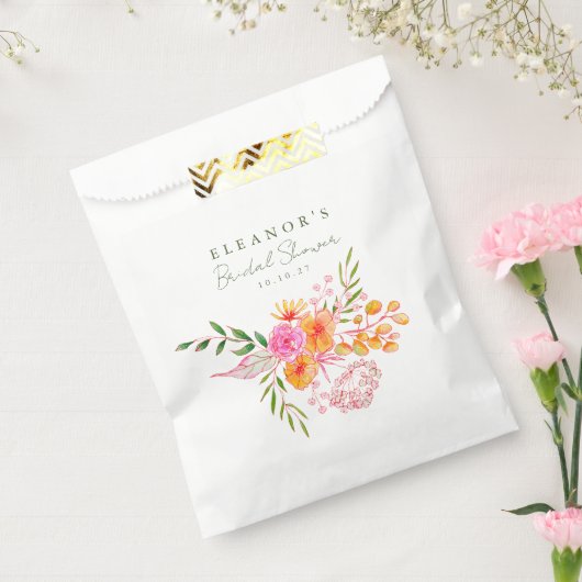 キュートピンクオレンジフローラ水彩ブライダルシャワー フェイバーバッグ (封をした状態)