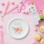 キュートピンクオレンジフローラ水彩ブライダルシャワー ペーパープレート (パーティー)