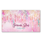 キュートピンクオレンジユニコーングリッタードリップスモノグラム マグネット名刺 (正面)