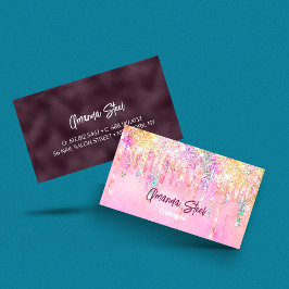 キュートピンクオレンジユニコーングリッタードリップスモノグラム 名刺