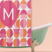 キュートピンクオレンジ中世紀半モダン期モノグラムの シャワーカーテン