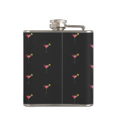 キュートピンクカクテルパターンカスタム文字ブラック フラスク (裏面)