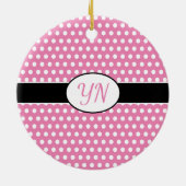 キュートピンクカスタムイニシャル水玉模様 セラミックオーナメント (裏面)