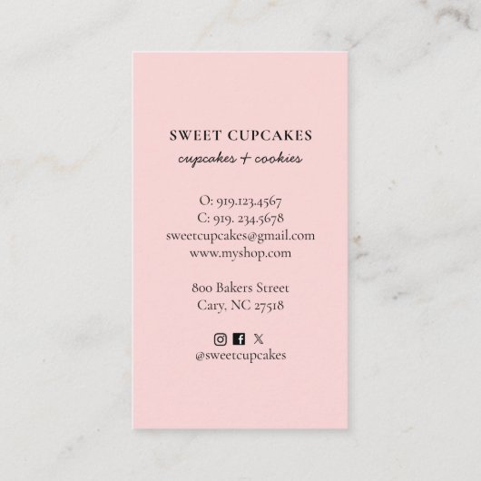 キュートピンクカップケーキマカロンベーカリー 名刺 (裏面)