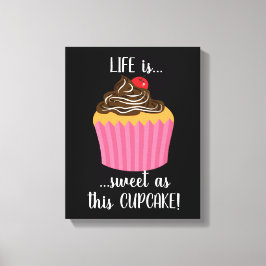 キュートピンクカップケーキライフ引用文 キャンバスプリント