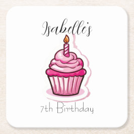 キュートピンクカップケーキ紙コースター スクエアペーパーコースター