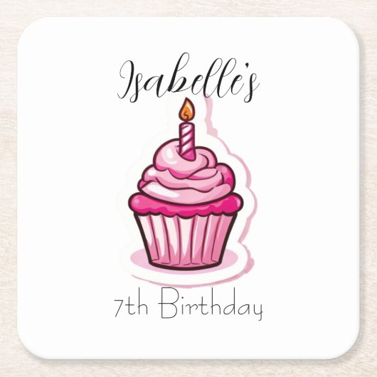 キュートピンクカップケーキ紙コースター スクエアペーパーコースター (正面)