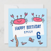 キュートピンクカニシーアニマルズガールハッピーバースデー カード (正面)