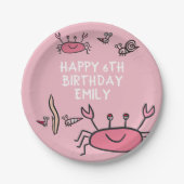 キュートピンクカニシーアニマルズガールハッピーバースデー ペーパープレート (正面)
