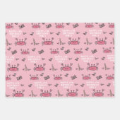 キュートピンクカニシーアニマルズガールハッピーバースデー ラッピングペーパーシート (正面2)