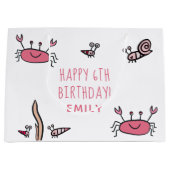キュートピンクカニシーアニマルズガールハッピーバースデー ラージペーパーバッグ (正面)