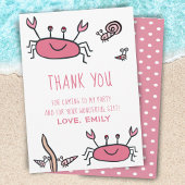 キュートピンクカニシーアニマルズガール誕生日 サンキューカード