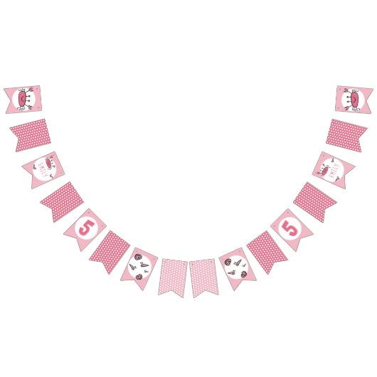 キュートピンクカニシーアニマルズガール誕生日 バンティングフラッグ (全)