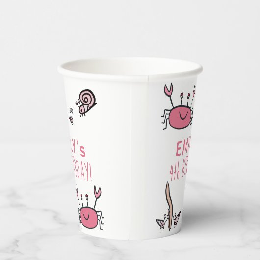 キュートピンクカニシーアニマルズガール誕生日 紙コップ (右)