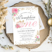 キュートピンクカボチャフローラ1st誕生日招待状 招待状