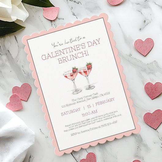 キュートピンクガレンティンズデイガーリーブランチパーティー 招待状