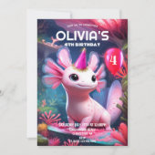 キュートピンクガールアクソロトル誕生日 招待状 (正面)