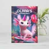 キュートピンクガールアクソロトル誕生日 招待状 (スタンド正面)