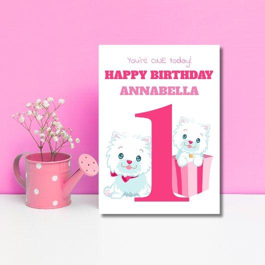 キュートピンクガールズファースト誕生日 カード