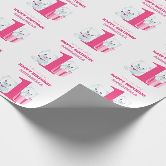 キュートピンクガールズファースト誕生日 ラッピングペーパー (角)