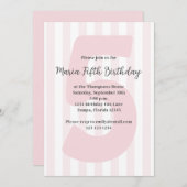 キュートピンクガールフィフス誕生日お洒落誕生日 招待状 (正面/裏面)