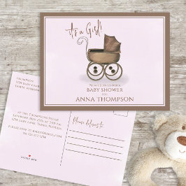 キュートピンクガールヴィンテージベビーキャリッジクラシック インビテーションポストカード