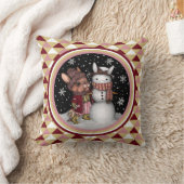 キュートピンククリスマススノーバニーラビットイラストレーション クッション (ブランケット)