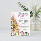 キュートピンククリスマスツリーホリデイ招待状 ポストカード (スタンド正面)