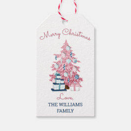 キュートピンククリスマスツリーレトロホリデー ギフトタグ