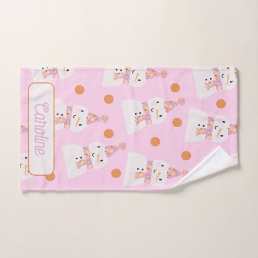 キュートピンククリスマス水玉模様雪だるまカスタム ハンドタオル (ハンドタオル)