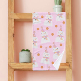 キュートピンククリスマス水玉模様雪だるま ハンドタオル